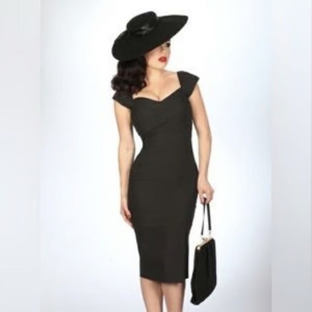 Stop Staring! Madstyle Fitted Wiggle Dress Pinup Dress Black Retro Size Large